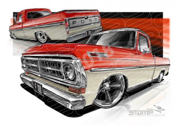 FORD 1970 F100 RED OVER CREAM A3 FRAMED PRINT (FT502)