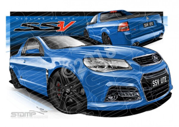 HOLDEN VF II SSV REDLINE UTE PERFECT BLUE A3 FRAMED PRINT (HC824)