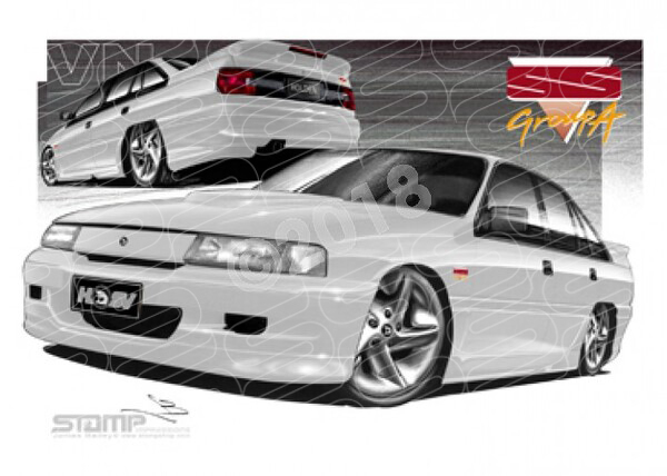 HSV Limited edition cars 1991 VN SS GROUP A COMMODORE ALPINE WHITE A3 FRAMED PRINT (V150W)