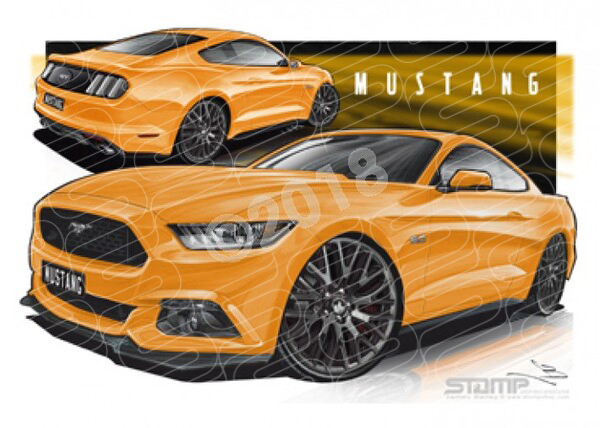 Ford Mustang 2016 GT TRIPLE YELLOW TRI-COAT A3 FRAMED PRINT (FT353)