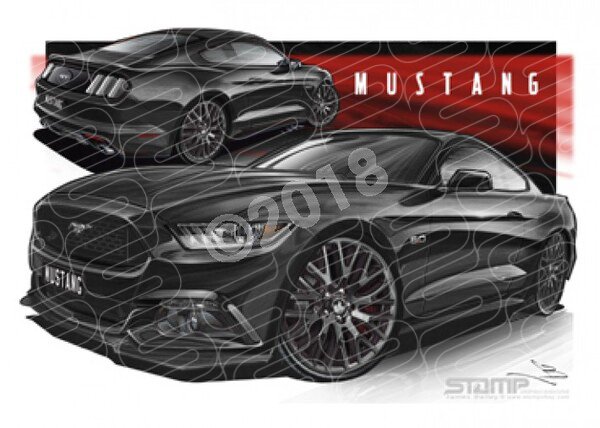 FORD MUSTANG 2016 GT BLACK A3 FRAMED PRINT CAR ART