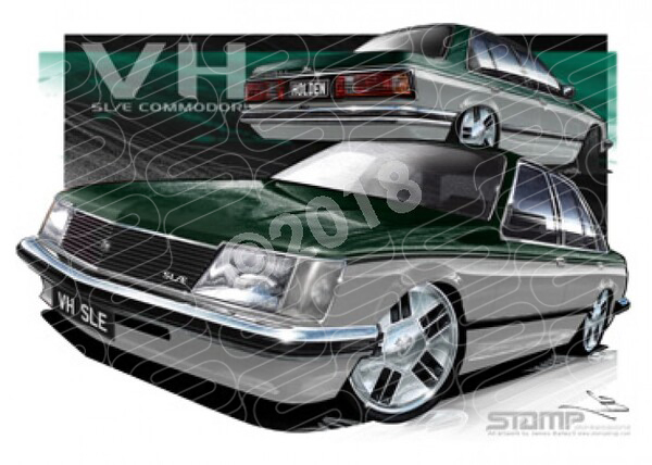 Holden Commodore VH 1981 VH COMMODORE SLE GREEN OVER SILVER A3 FRAMED PRINT (HC127G)