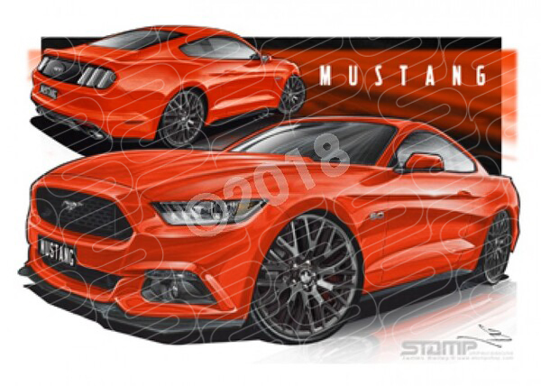 Ford Mustang 2016 GT COMPETITION ORANGE A3 FRAMED PRINT (FT359)