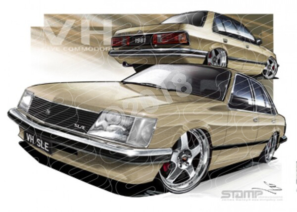 Holden Commodore VH VH SLE FR SIMMONS GOLD A3 FRAMED PRINT (HC525)