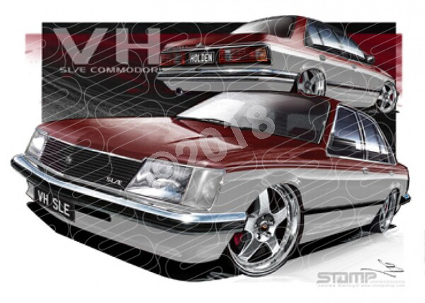 Holden Commodore VH VH SLE FR SIMMONS RED/SILVER A3 FRAMED PRINT (HC527)