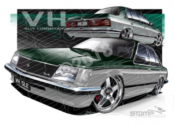Holden Commodore VH VH SLE FR SIMMONS GREEN/SILVER A3 FRAMED PRINT (HC528)