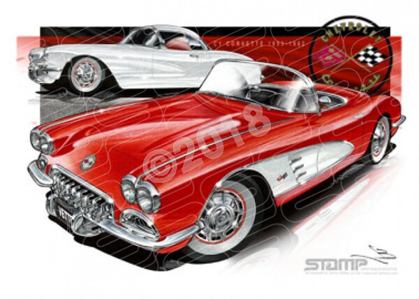 Classic CORVETTE C1 A3 FRAMED PRINT (C001)