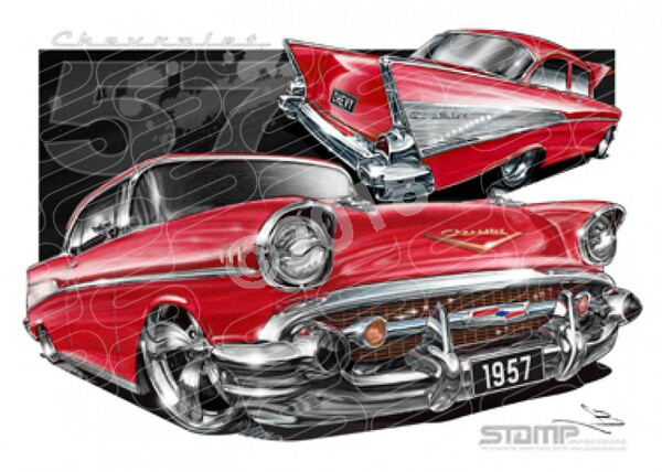 Classic 57 CHEVY MATADOR RED A3 FRAMED PRINT (C004)