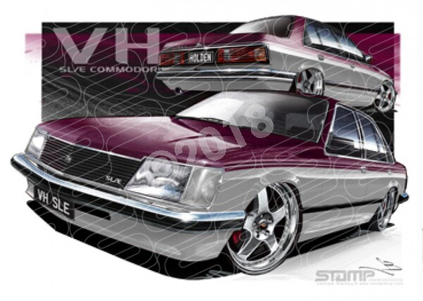 Holden Commodore VH BURGUNDY/SILVER A3 FRAMED PRINT (HC524)