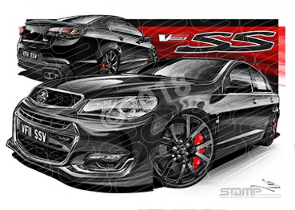 Holden Commodore VF II SSV PHANTOM BLACK A3 FRAMED PRINT (HC904)