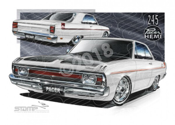 Classic VALIANT VG PACER WHITE TWO DOOR A3 FRAMED PRINT (C012)