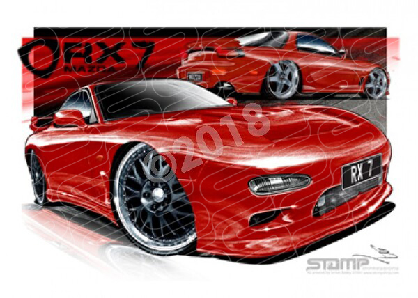Imports Mazda RX7 GEN 3 RED A3 FRAMED PRINT (S005A)