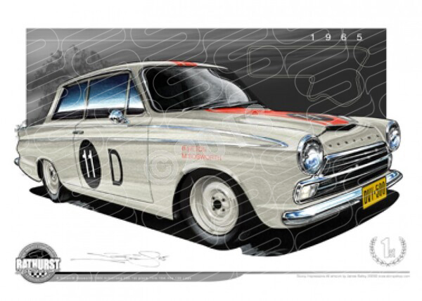 Bathurst Legends 1965 FORD CORTINA BARRY SETON / MIDGE BOSWORTH A3 FRAMED PRINT (B003)