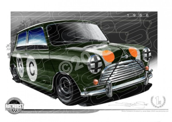 Bathurst Legends 1966 MINI COOPER S AALTONEN / HOLDEN A3 FRAMED PRINT (B004)