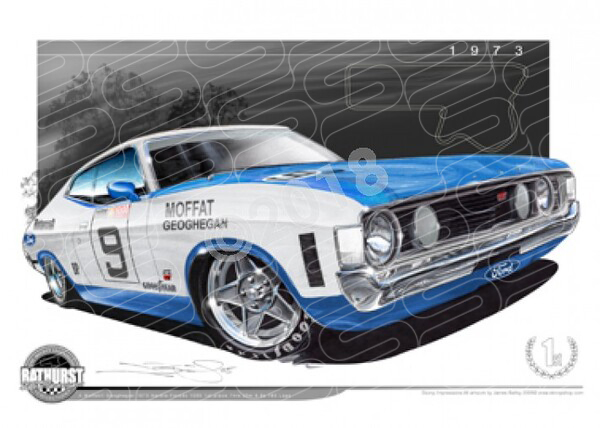 Bathurst Legends 1973 FORD XA FALCON GT ALAN MOFFAT / GEOGHEGAN A3 FRAMED PRINT (B011)