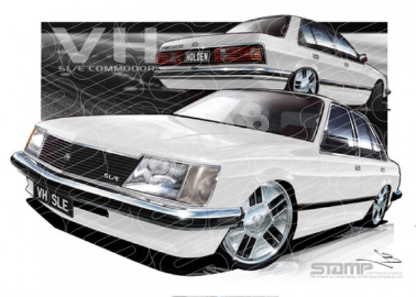Holden Commodore VH 1981 VH SLE WHITE COMMODORE A3 FRAMED PRINT (HC125)