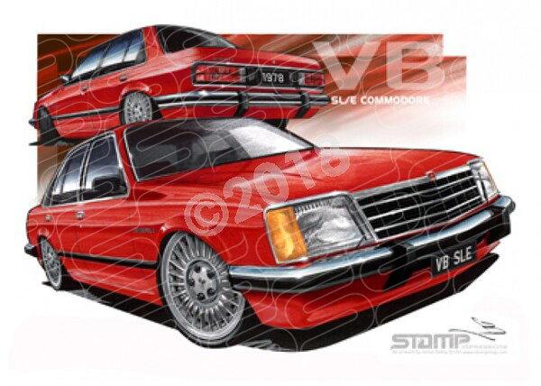 Holden Commodore VB 1978 HOLDEN VB SLE COMMODORE RED A3 FRAMED PRINT (HC117)