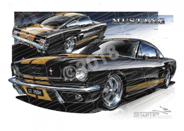 Ford Mustang  1966 FORD SHELBY FASTBACK BLACK/GOLD A3 FRAMED PRINT (FT002)