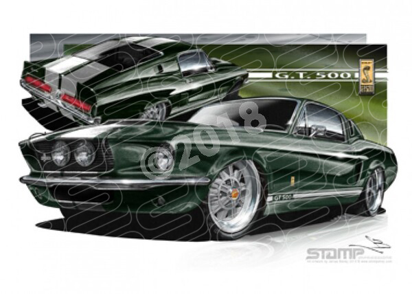 FORD MUSTANG SHELBY GT500 1967 FASTBACK MOSS GREEN A3 FRAMED PRINT CAR WALL ART