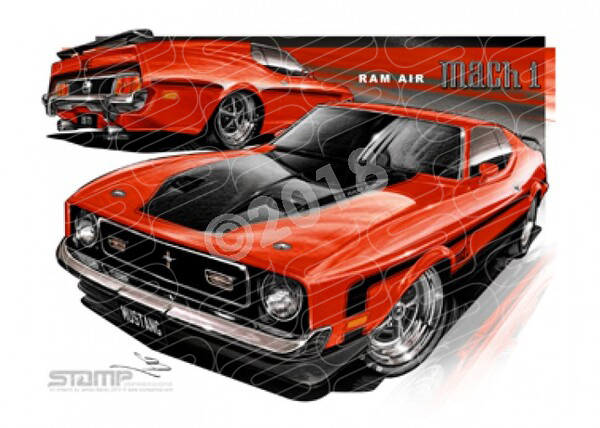 Ford Mustang 1971 FORD MACH 1 RAM AIR MUSTANG FASTBACK RED A3 FRAMED PRINT (FT035)