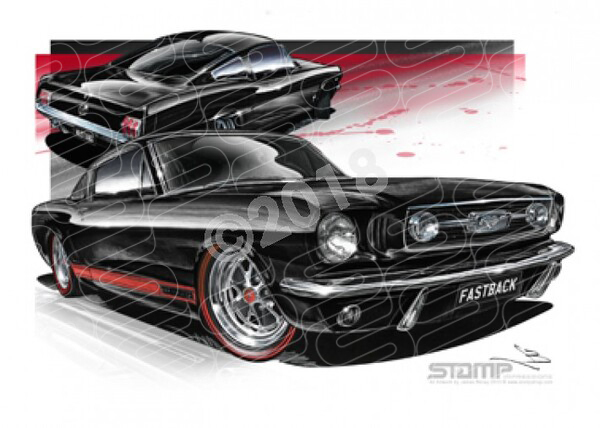 Ford Mustang 1966 1966 FORD MUSTANG FASTBACK BLACK A3 FRAMED PRINT (FT043)
