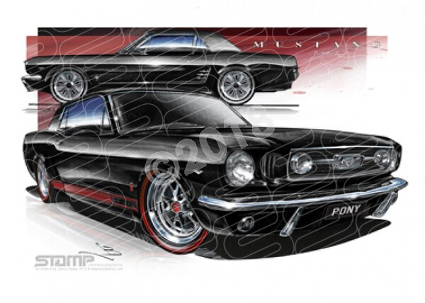Ford Mustang 1966 1966 FORD MUSTANG PONY BLACK A3 FRAMED PRINT (FT045)