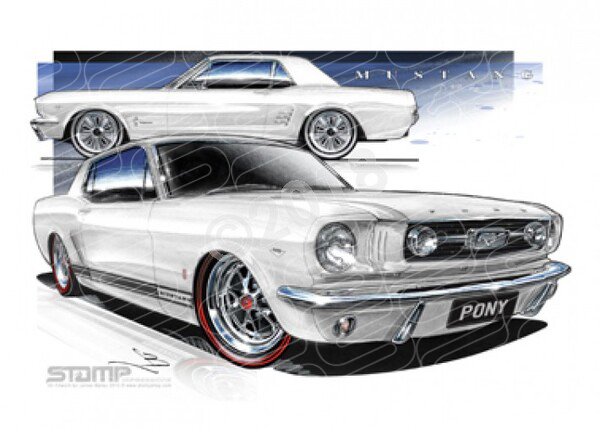 Ford Mustang 1966 1966 FORD MUSTANG PONY WHITE A3 FRAMED PRINT (FT047)