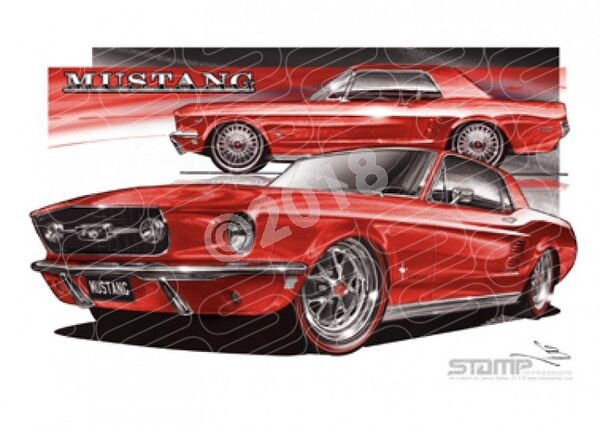 Ford Mustang 1967 1967 FORD MUSTANG PONY RED A3 FRAMED PRINT (FT053)