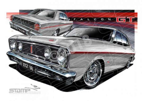 FORD XT GT FALCON SILVER RED STRIPE A3 FRAMED PRINT (FT067)