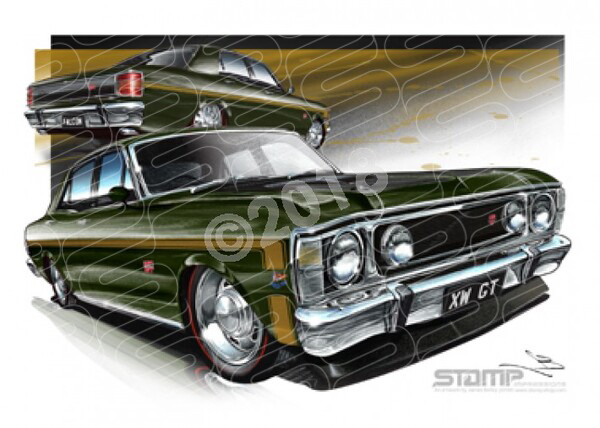 FORD XW GT FALCON REEF GREEN A3 FRAMED PRINT (FT070)