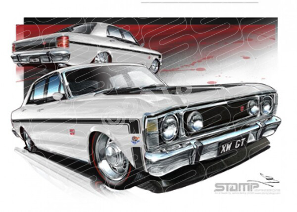 FORD XW GT FALCON DIAMOND WHITE BLACK STRIPES A3 FRAMED PRINT (FT071)