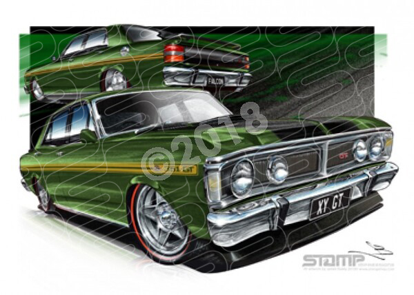 FORD XY GT FALCON MONZA GREEN A3 FRAMED PRINT (FT077)
