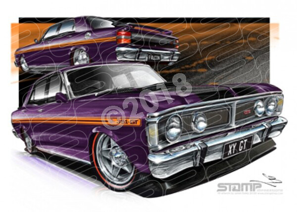 FORD XY GT FALCON WILD VIOLET A3 FRAMED PRINT (FT078)