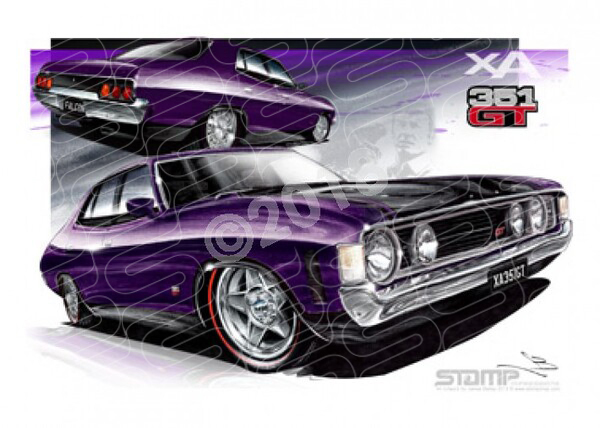 FORD XA GT FALCON SEDAN WILD VIOLET A3 FRAMED PRINT (FT089)