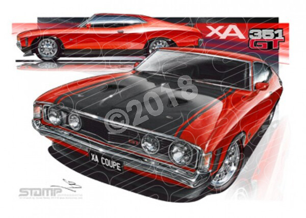 FORD XA GT FALCON HARDTOP COUPE RED PEPPER A3 FRAMED PRINT (FT100)