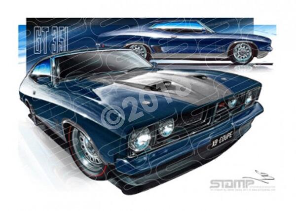 Ford Coupe XB GT COUPE APOLLO BLUE A3 FRAMED PRINT (FT104)