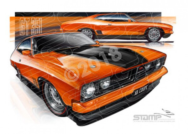 FORD XB GT FALCON HARDTOP COUPE TANGO ORANGE A3 FRAMED PRINT (FT106)