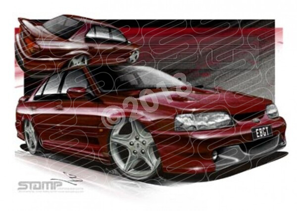 FORD EB GT FALCON CARDINAL RED A3 FRAMED PRINT (FT134)