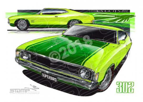 FORD XA COUPE SUPERBIRD LIME A3 FRAMED PRINT (FT108)
