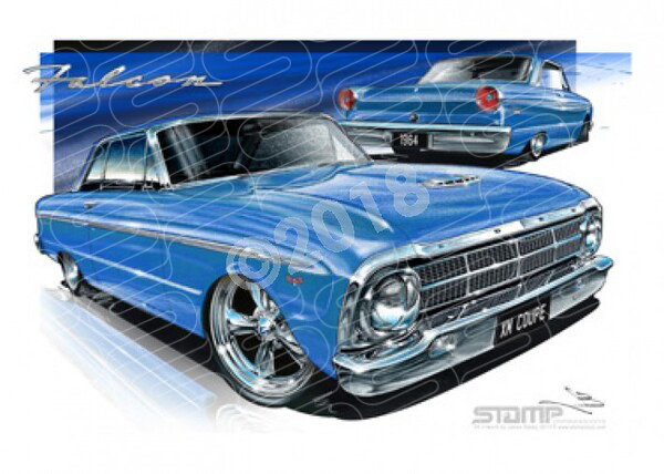 Ford Coupe XM XM FALCON COUPE BLUE A3 FRAMED PRINT (FT056)