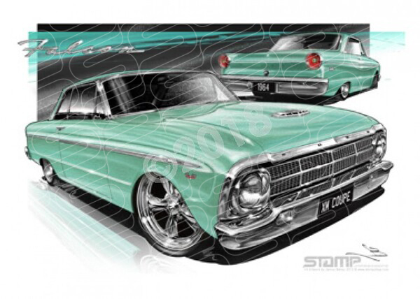 Ford Coupe XM XM COUPE FALCON GREEN A3 FRAMED PRINT (FT057)
