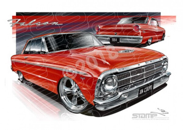 Ford Coupe XM XM FALCON COUPE RED A3 FRAMED PRINT (FT058)