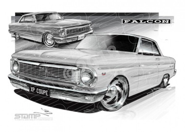 FORD XP FALCON COUPE WHITE A3 FRAMED PRINT (FT060)
