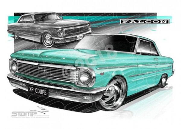 FORD XP FALCON COUPE GREEN A3 FRAMED PRINT (FT061)