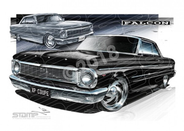 FORD XP FALCON COUPE BLACK A3 FRAMED PRINT (FT062)