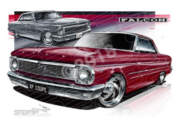 FORD XP FALCON COUPE BURGUNDY A3 FRAMED PRINT (FT063)