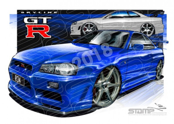 NISSAN SKYLINE GTR R34 V SPEC A3 FRAMED PRINT CAR WALL ART