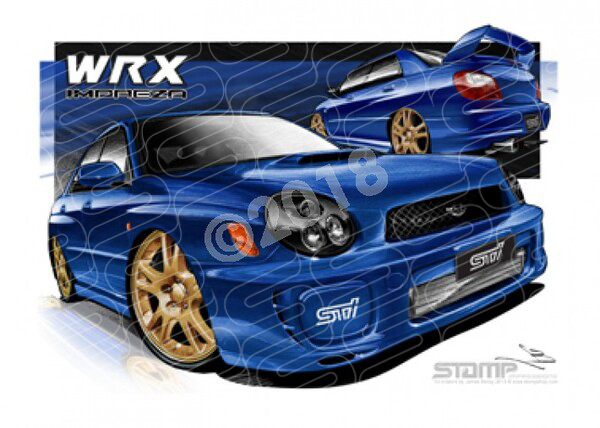 Imports Subaru WRX 2002 STI IMPREZA BLUE A3 FRAMED PRINT (S003)