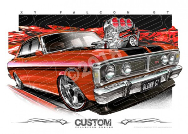 1970 FORD XY GT FALCON BLOWN RED A3 FRAMED PRINT (D008)