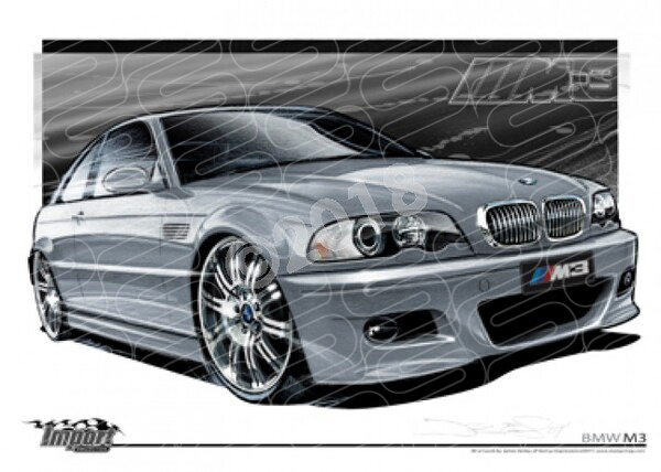 Imports BMW 2005 BMW M3 E46 SILVER GREY METALLIC A3 FRAMED PRINT (S032)